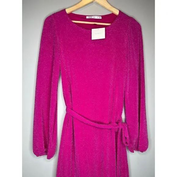 Fraiche By J Sparkle Pink GLITTER Mini Party Dress Belt holiday size Small tie - Picture 3 of 6